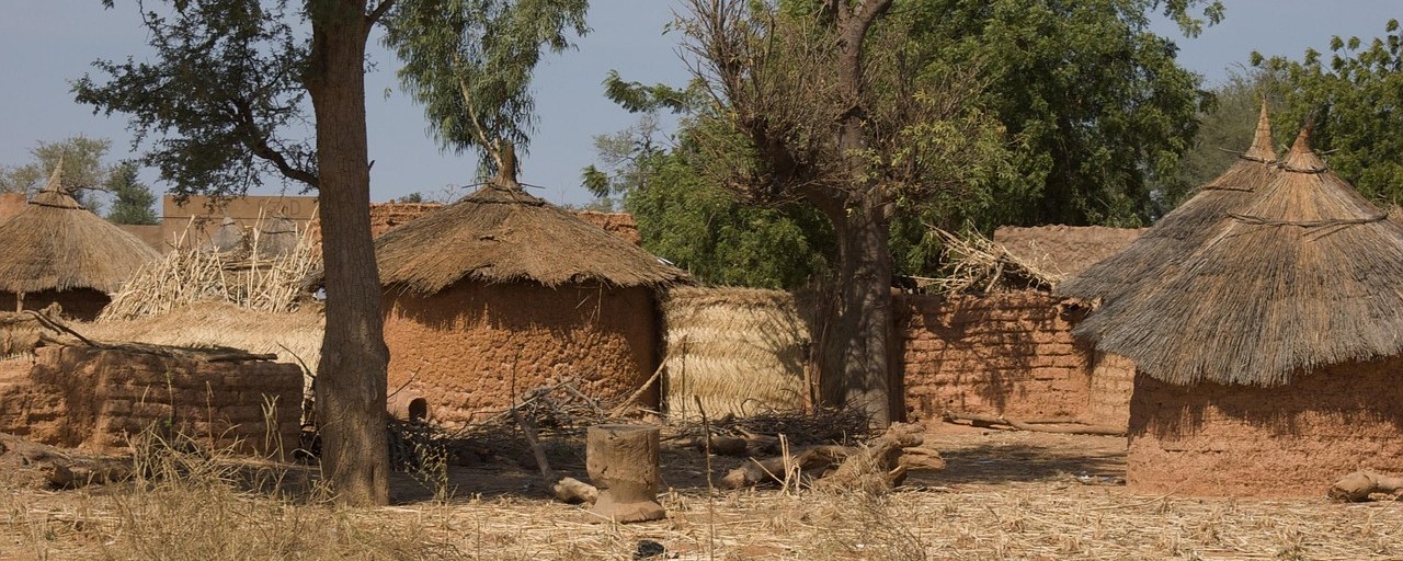 Traditional thatched village houses in Burkina Faso.