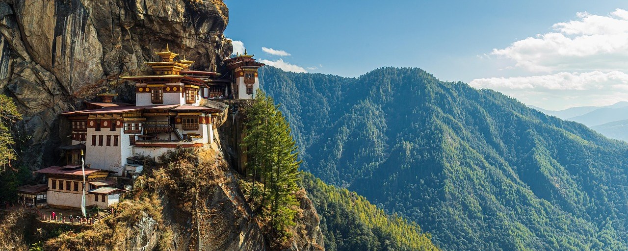 Tiger’s Nest monastery clinging to a cliff above Paro Valley, Bhutan.