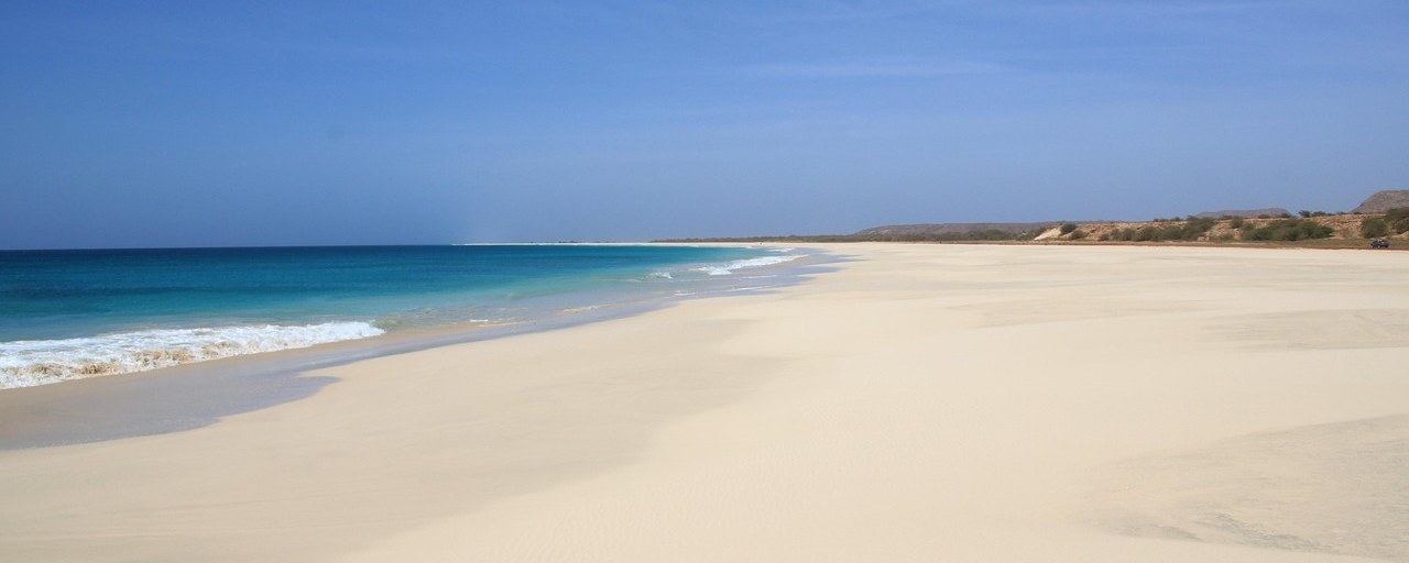 Wide sandy beach on Boa Vista, Cape Verde.