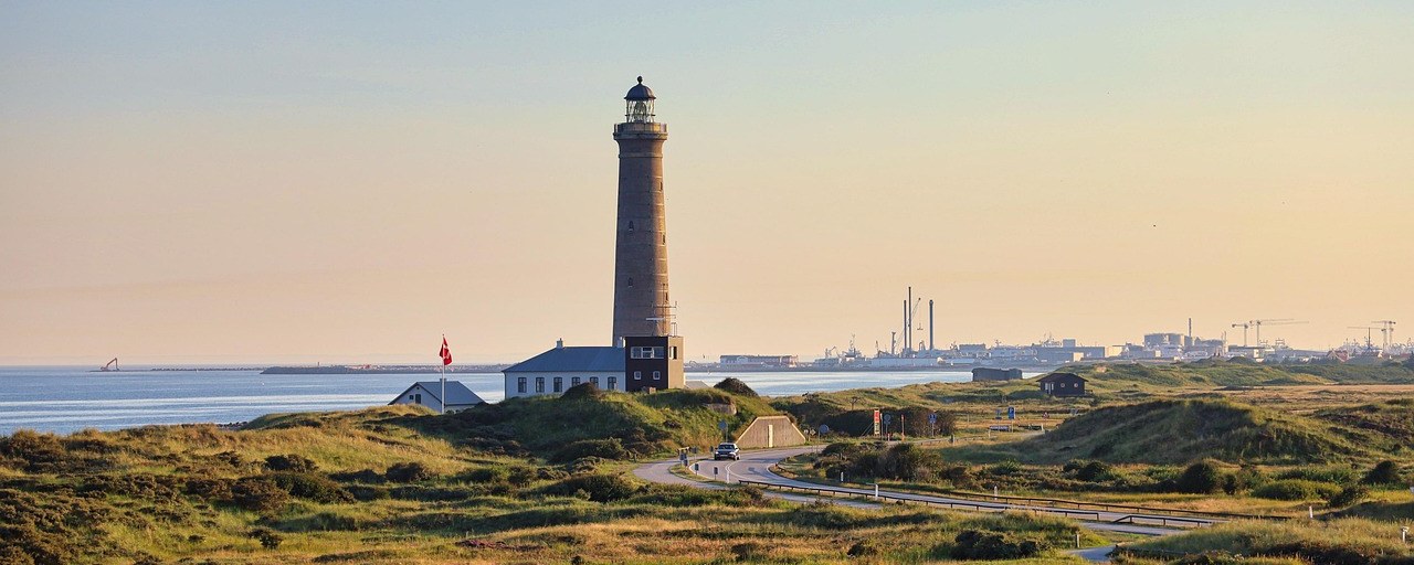 Lighthouse and dunes on the North Sea coast, Denmark