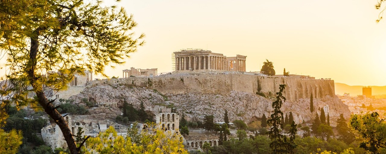 The Acropolis at sunset in Athens, Greece
