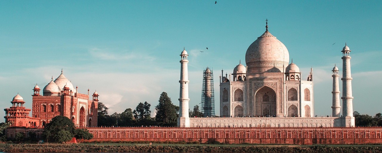 Taj Mahal viewed from Mehtab Bagh in Agra, India