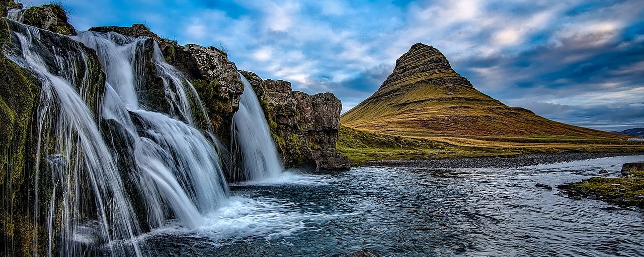 Kirkjufell mountain and Kirkjufellsfoss waterfall in Iceland