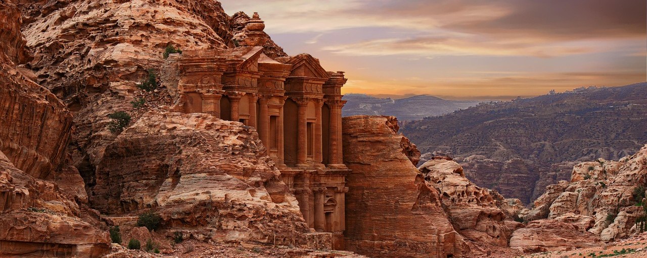 Ad Deir monastery carved into sandstone at Petra, Jordan