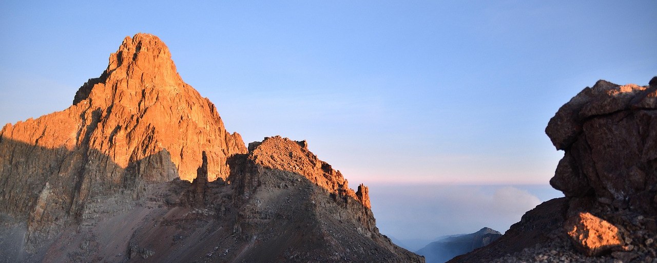 Sunrise on the rocky peaks of Mount Kenya, Kenya