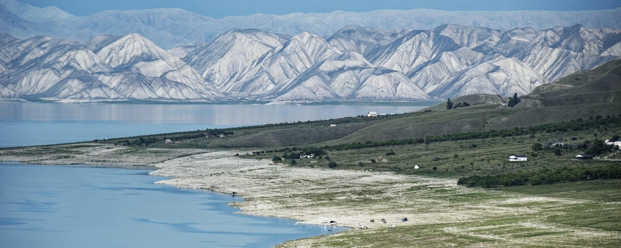 Toktogul Reservoir and surrounding mountains in Kyrgyzstan