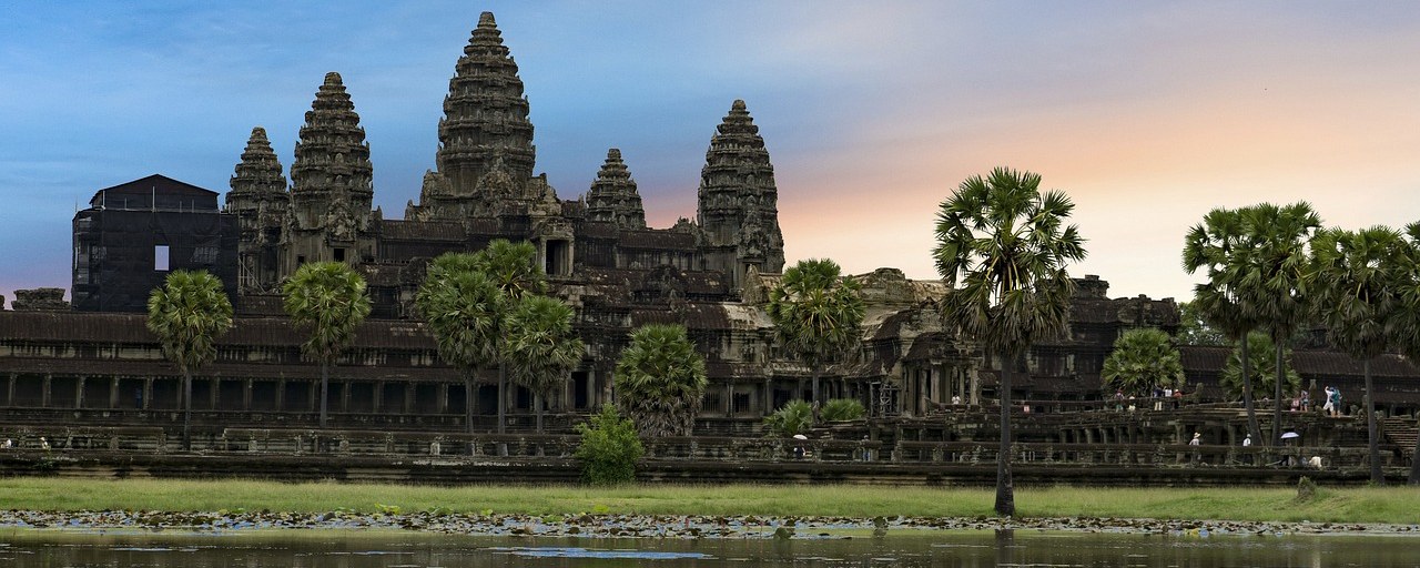 Angkor Wat temple beside its reflecting pool in Siem Reap, Cambodia.