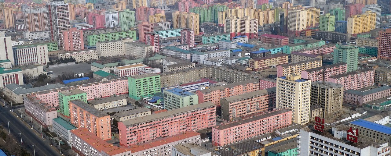 Colorful buildings in central Pyongyang, North Korea