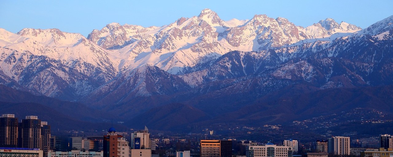 Almaty beneath snow-covered mountains in Kazakhstan
