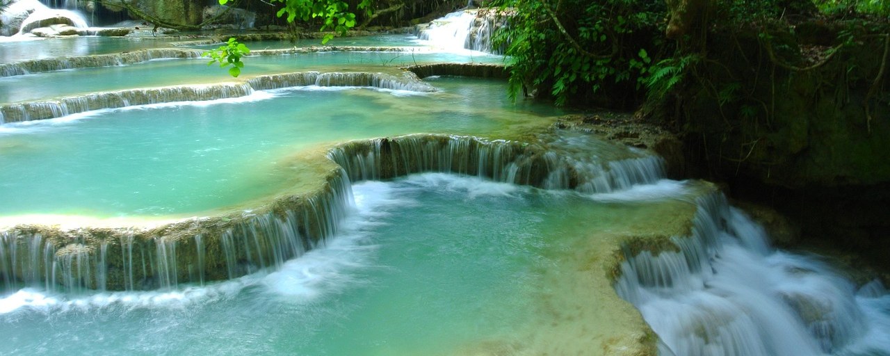 Turquoise waterfall pools near Luang Prabang, Laos