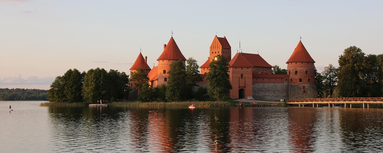 Trakai Island Castle reflected in the lake, Lithuania