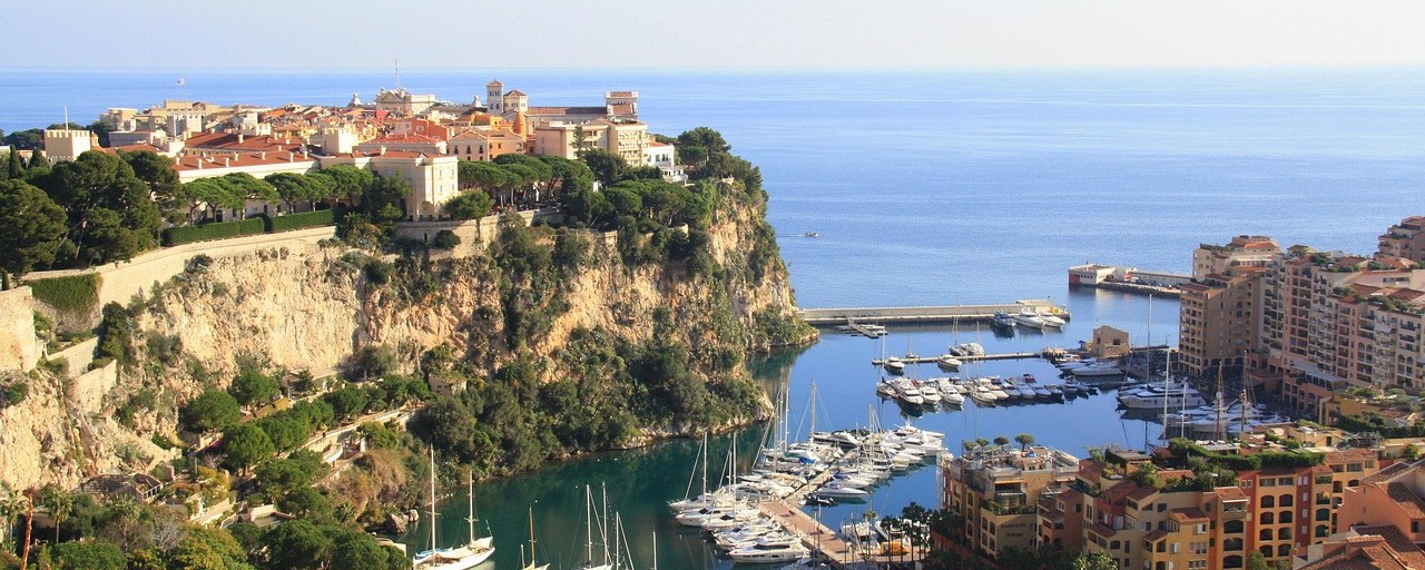 Monaco-Ville above Fontvieille harbour, Monaco
