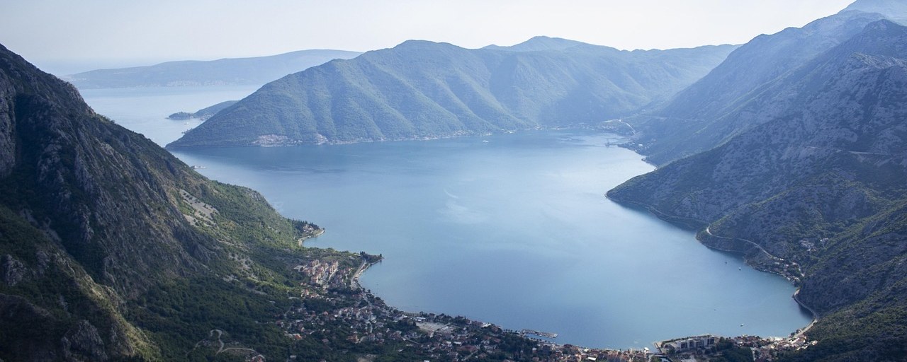 Bay of Kotor surrounded by mountains in Montenegro