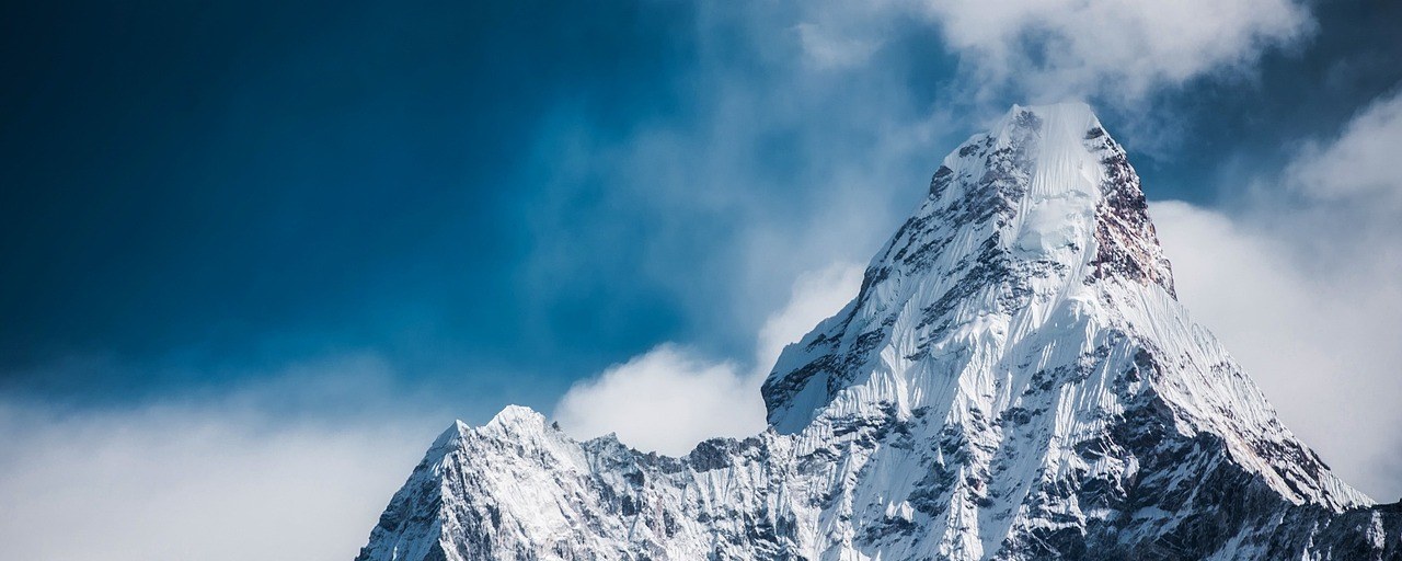Snow-covered Ama Dablam peak in the Himalayas, Nepal