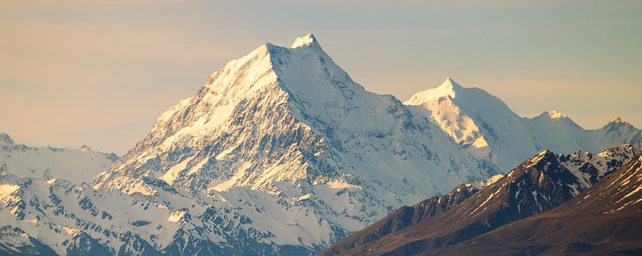 Snow-covered Aoraki Mount Cook in New Zealand