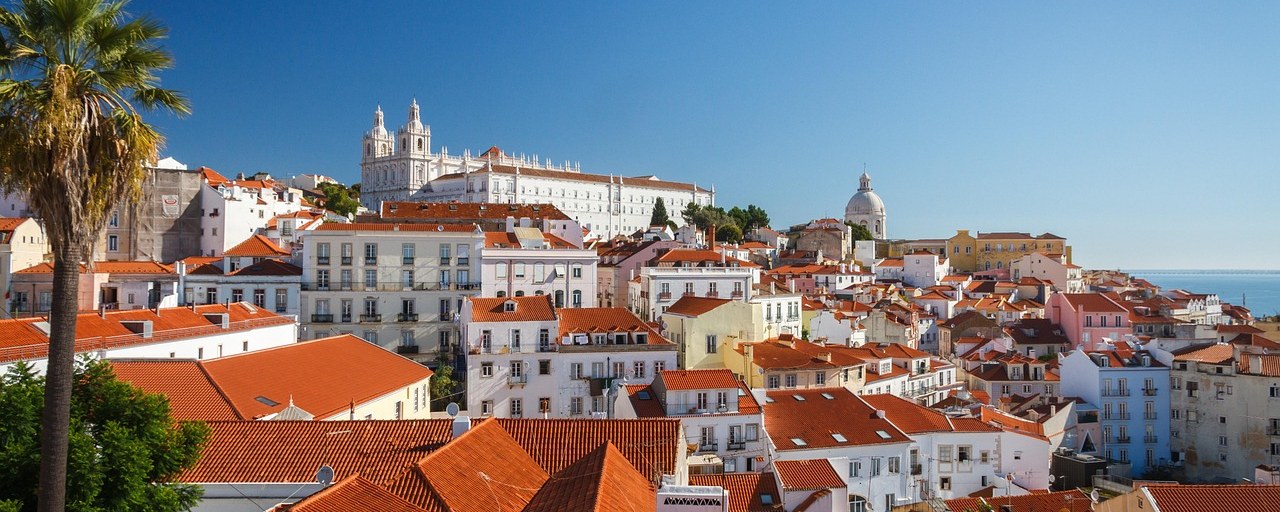 Alfama rooftops and São Vicente de Fora in Lisbon, Portugal