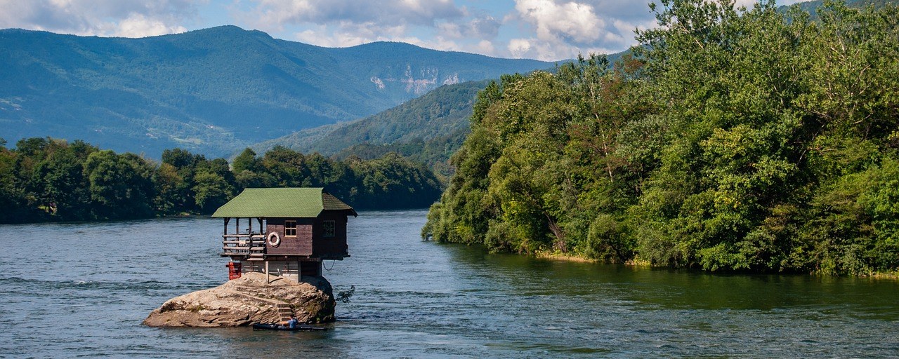 Drina River House on a rock near Bajina Basta, Serbia