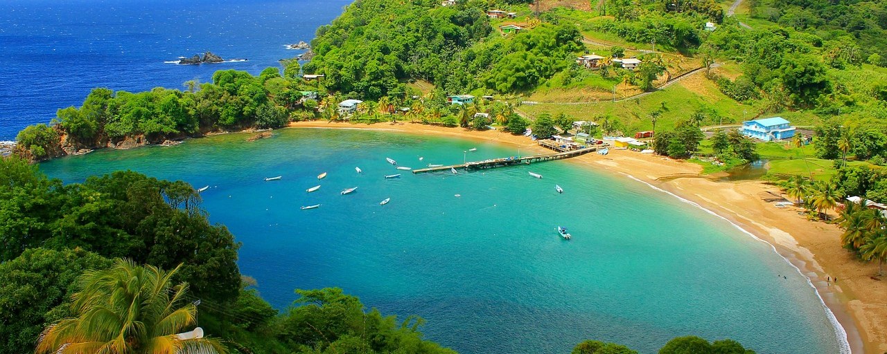 Boats in a sheltered bay on Tobago, Trinidad and Tobago