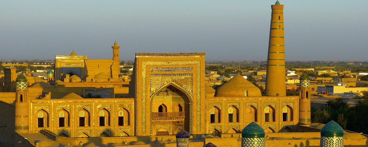 Historic buildings and minaret in Khiva, Uzbekistan