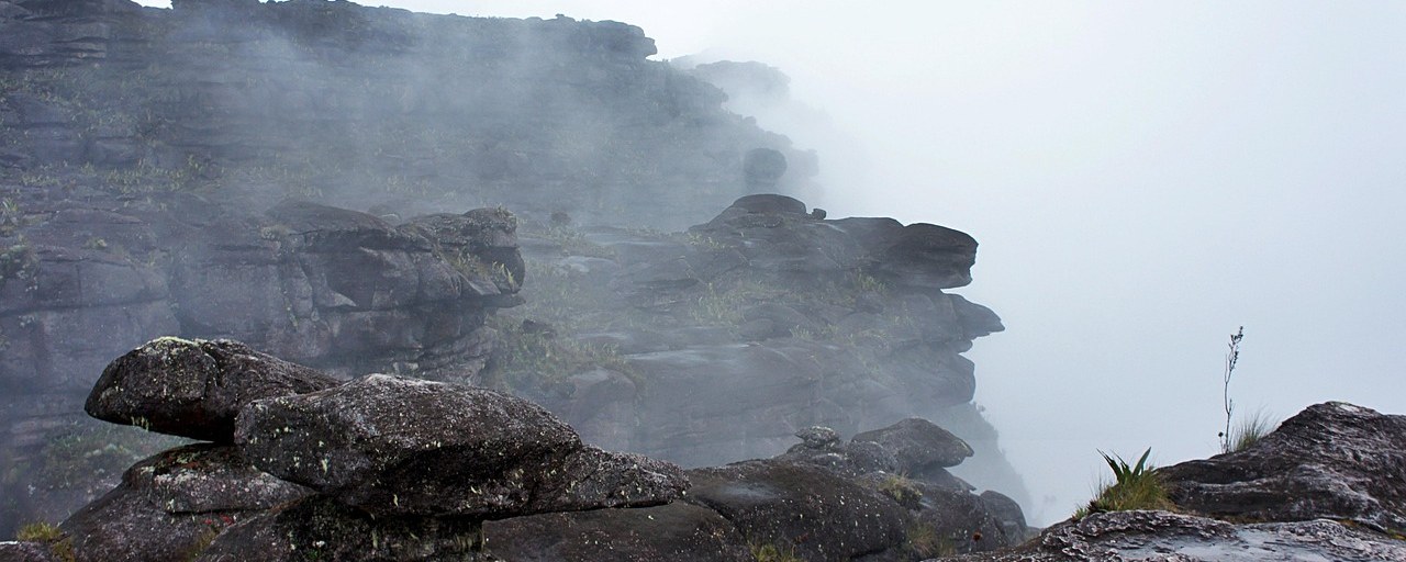 Mist around the rocky cliffs of Mount Roraima, Venezuela