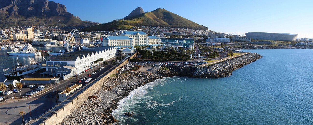 Cape Town waterfront and mountains in South Africa