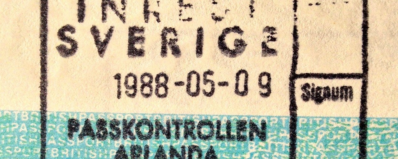 A 1988 Swedish entry stamp from Arlanda passport control in a passport