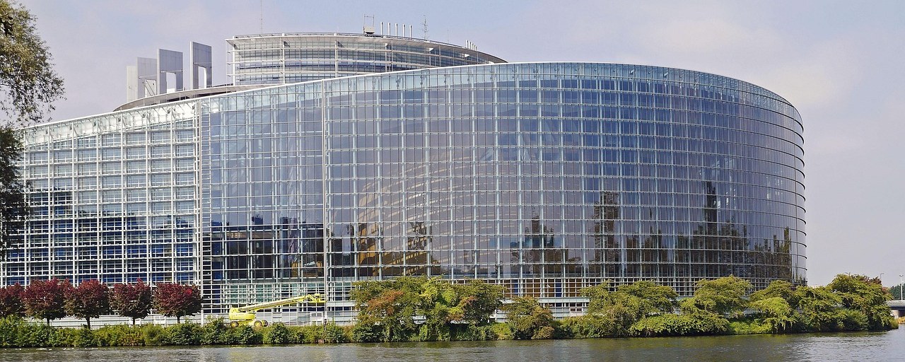European Parliament in Strasbourg viewed across the water